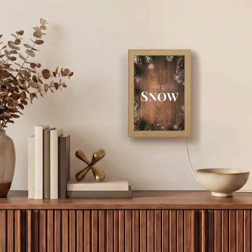 Sneeuw - Houtlook - Quote - Let it snow Light Box met kabel (Tafellamp) klein -sfeer2