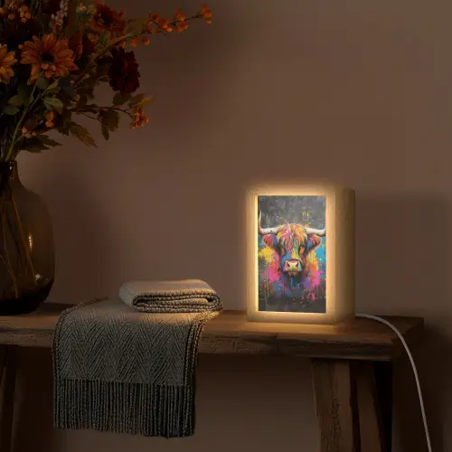Graffiti - Schotse hooglander - Koe - Kleurrijk Light Box met kabel (Tafellamp) klein -sfeer4