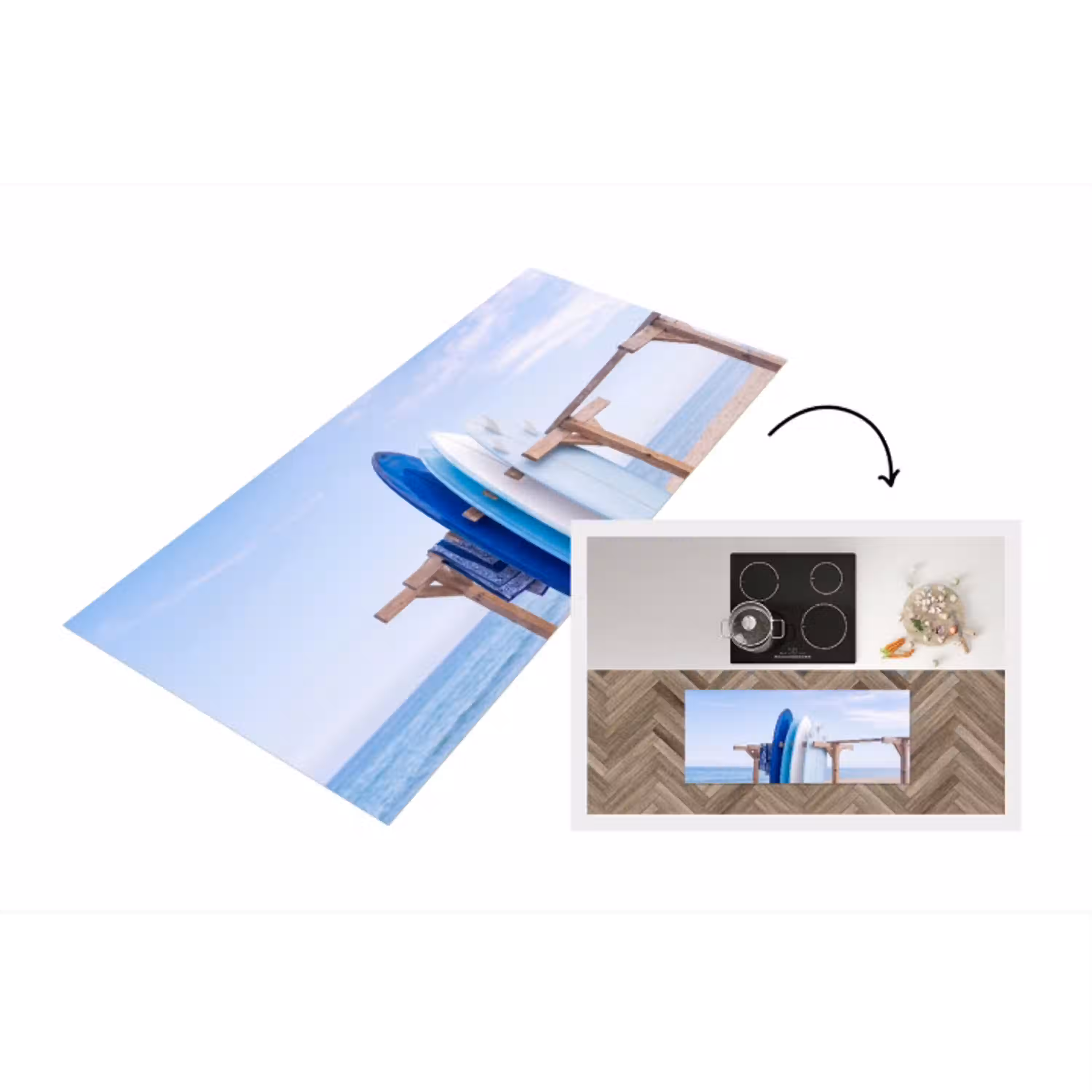 Surfplank - Strand - Zomer - Blauw - Water Keukenloper - keukenmat middel -3d