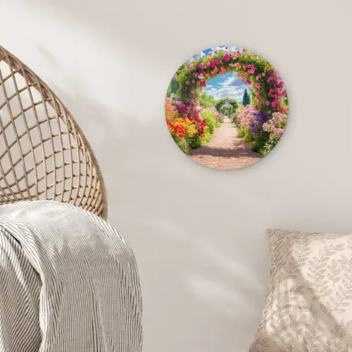 Doorkijk - Bloemen - Kleurrijk - Natuur Wandcirkel kunststof plaat 5mm dik klein -sfeer5