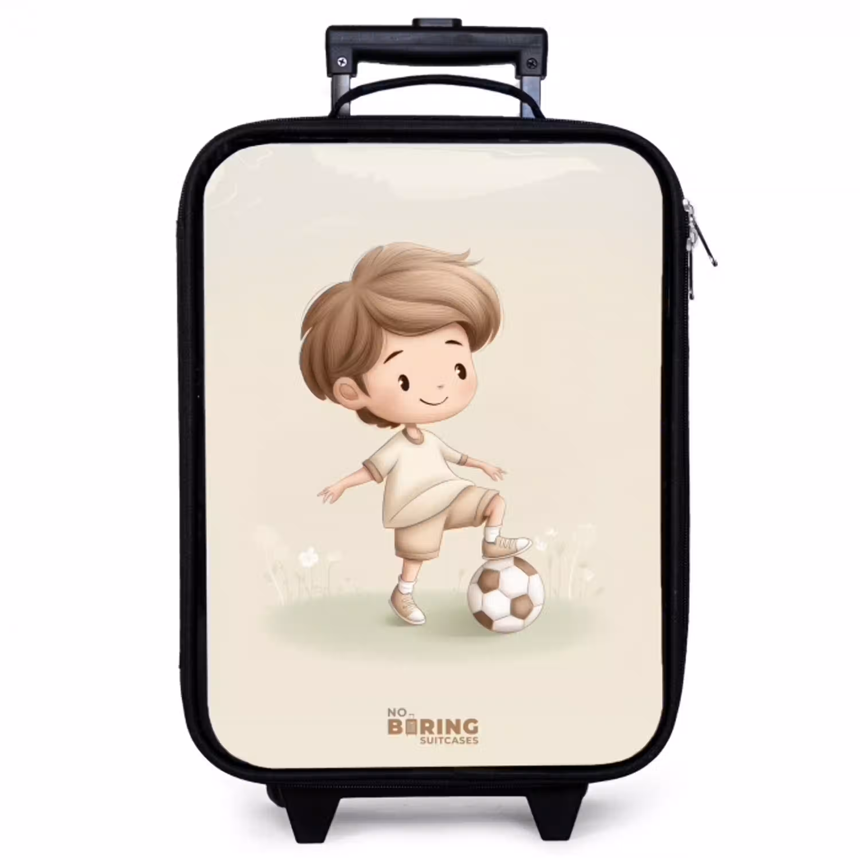 Jongen met een voetbal in bruine tinten Kinderkoffer - Zwart klein -zzz_website3d