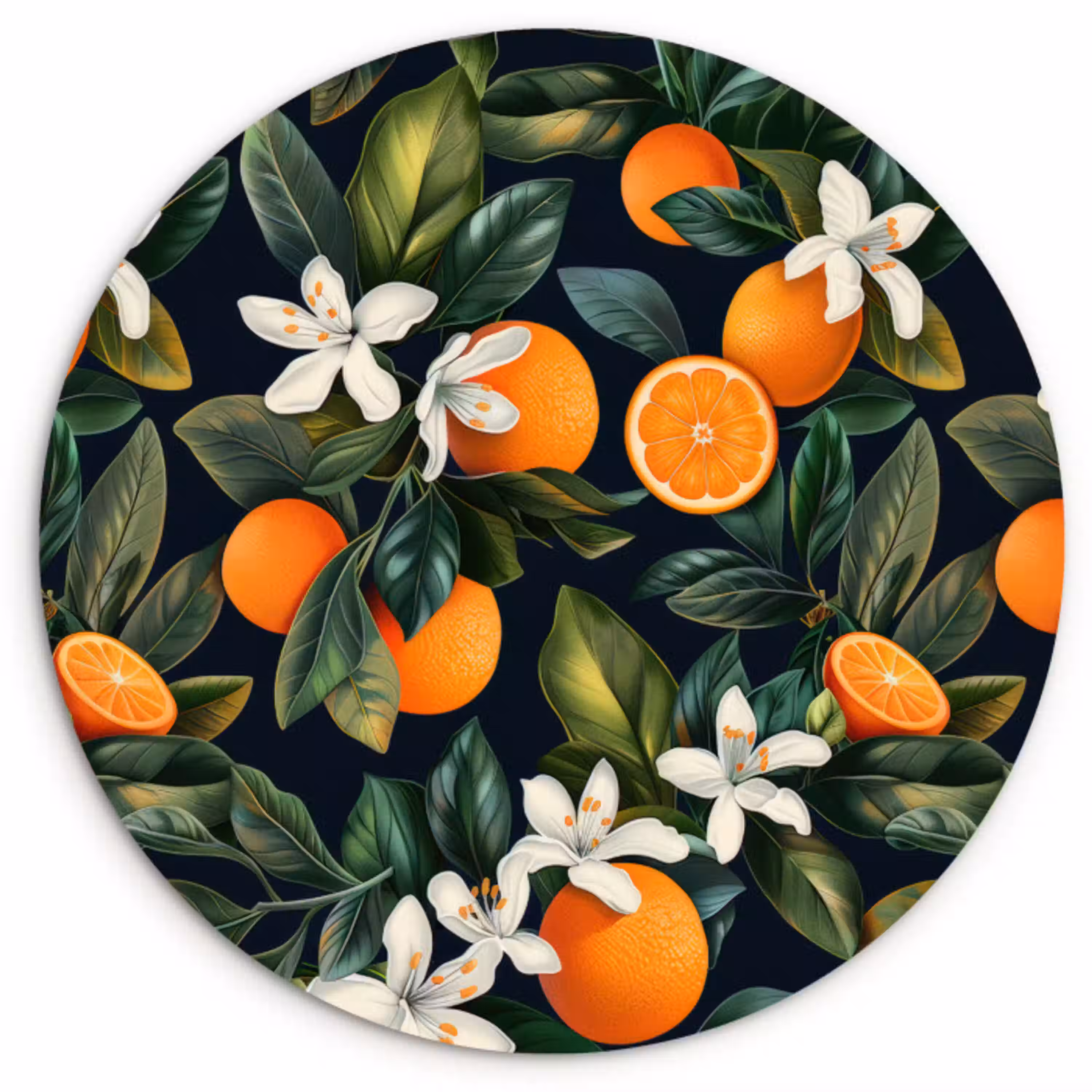 Sinaasappels - Bloesems - Bladeren - Tropisch Wandcirkel kunststof plaat 5mm dik middel -3d