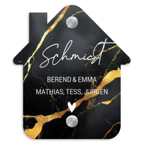 Goud zwart marmer - Sierlijk Naambord Huisje klein -3d