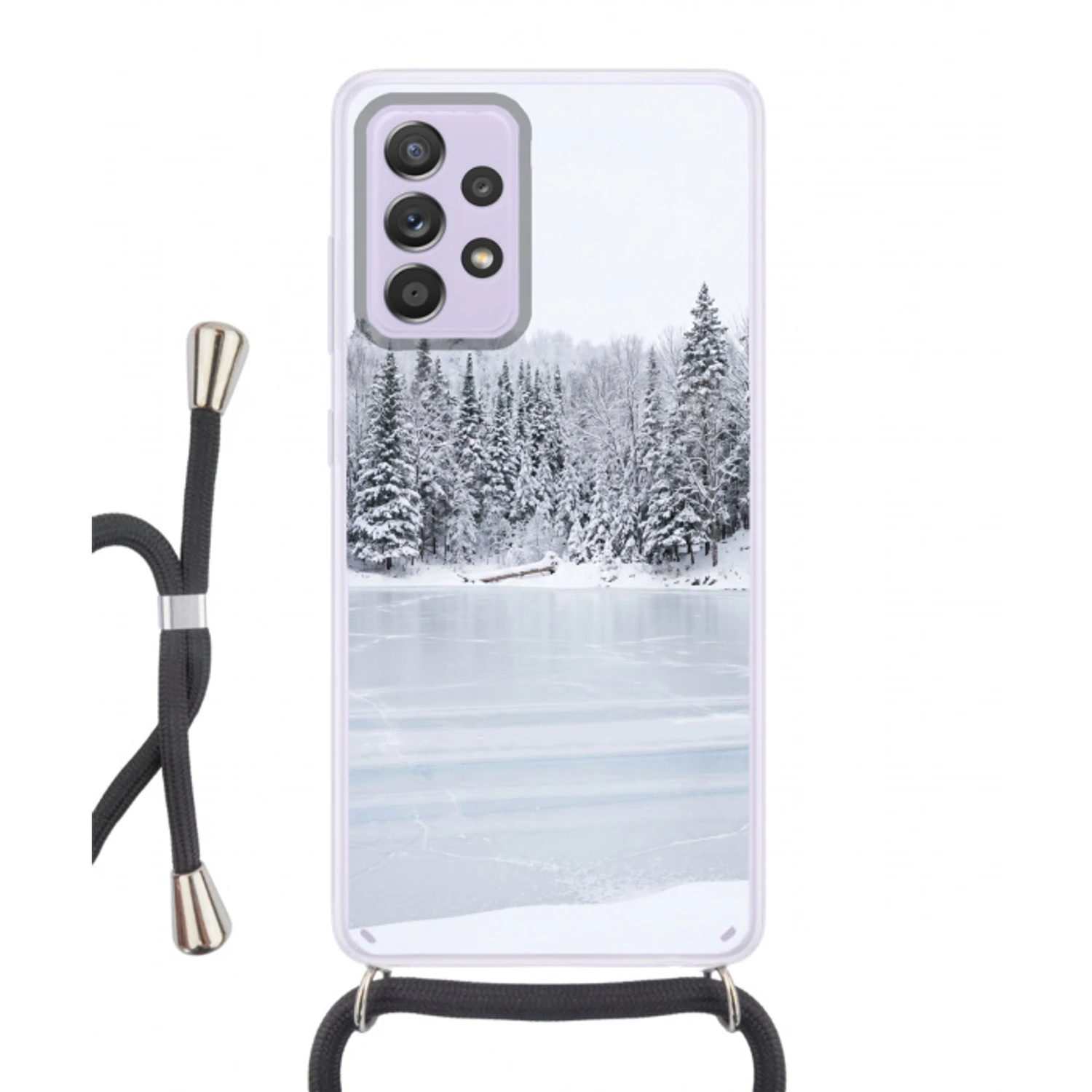 Meer - Dennen - IJs - Winter - Rustgevend Hoesje Samsung Galaxy A52 5G met koord klein -3d