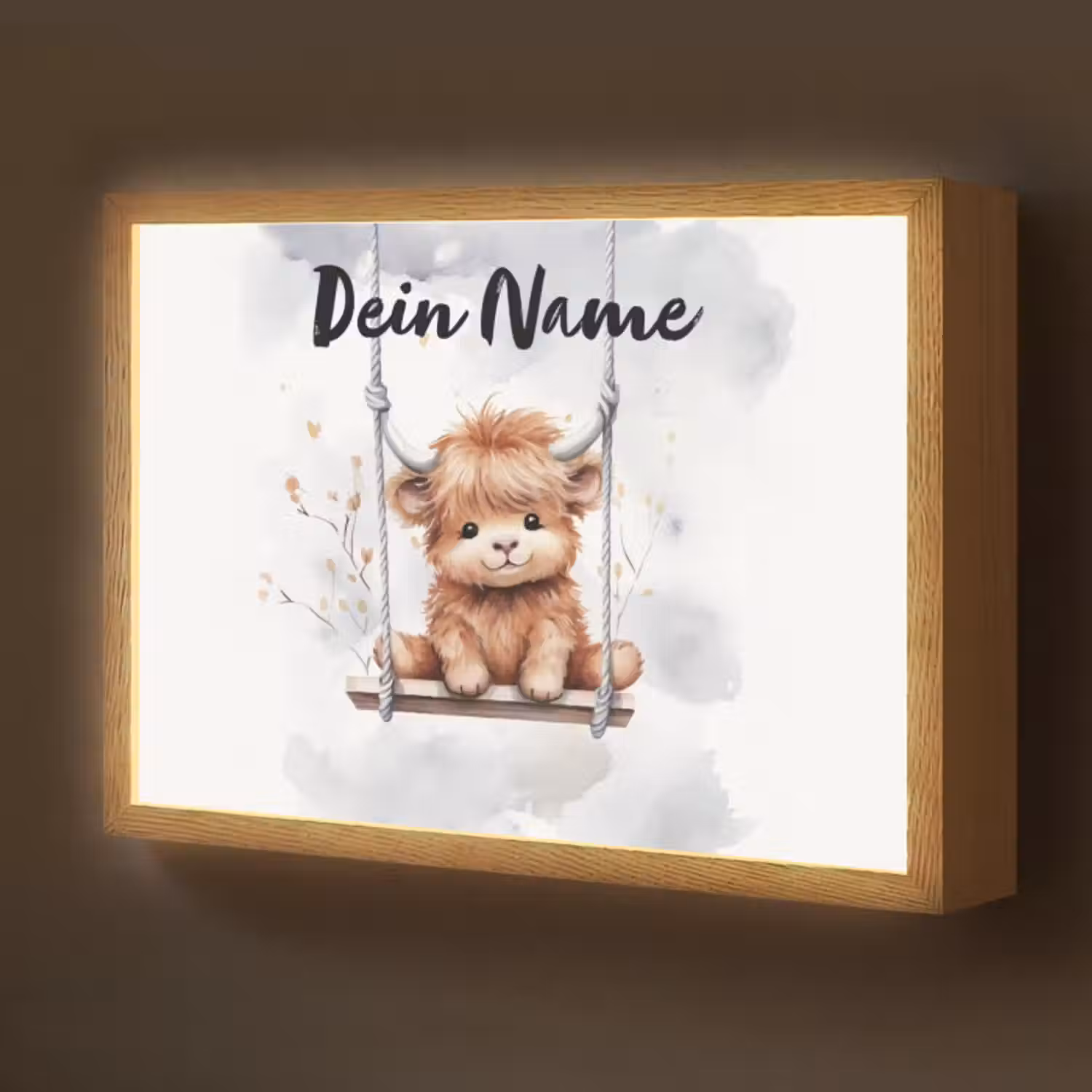 Lightbox - Wandlampe Kinderzimmer mit Namen - Schottischer Hochländer - Tier - Kinder