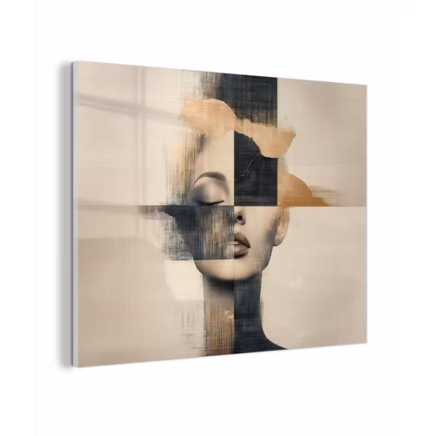 Glas schilderij - Goud - Vrouw - Rechthoeken