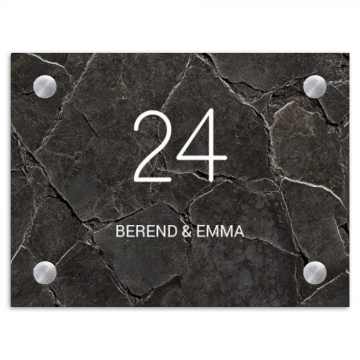 Gebarsten steen - Klassiek Naambord Rechthoek middel -3d