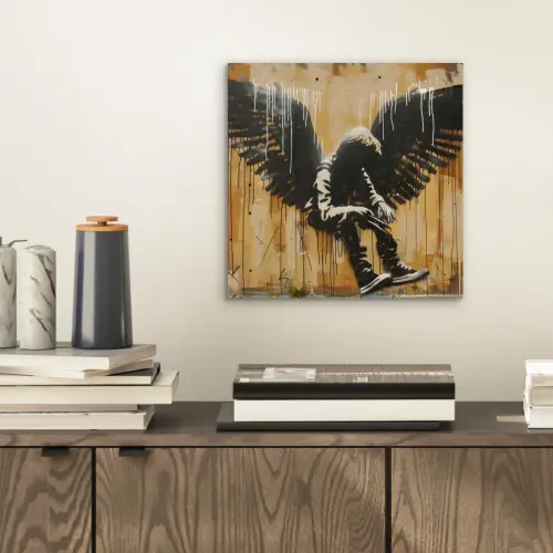 Graffiti - Kunst - Vleugels - Street art - Banksy aluminium wit klein -sfeer1