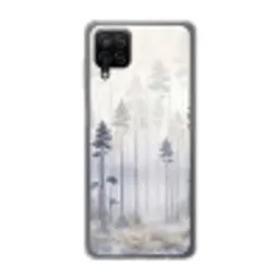 Bos - Bomen - Mist - Natuur - Illustratie - Grijs Telefoonhoesje Samsung Galaxy A12 klein -3d