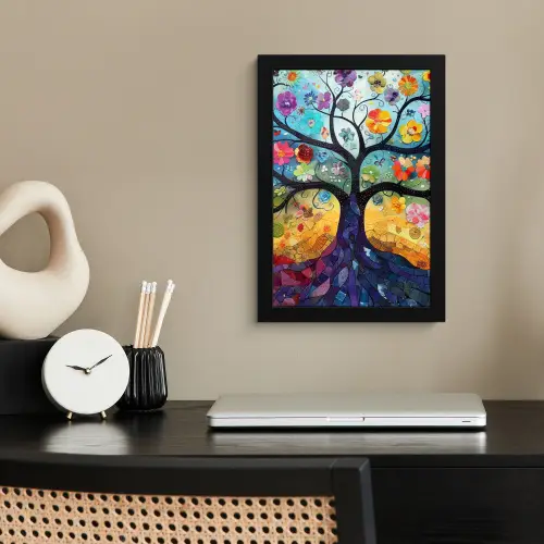 Kunst - Levensboom - Bloemen - Hippie fotolijst zwart zonder passe partout klein -sfeer1