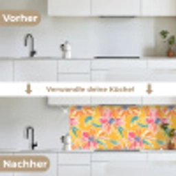 Textuur - Bloemen - Kleurrijk keuken achterwand 2 middel 871 -voor-na_DE