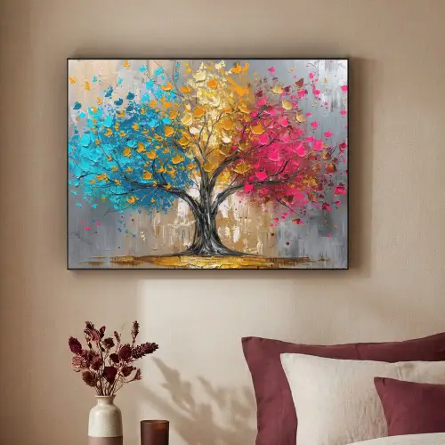 Boom - Kleurrijk - Grijs - Modern Textielframe zwart klein -sfeer1