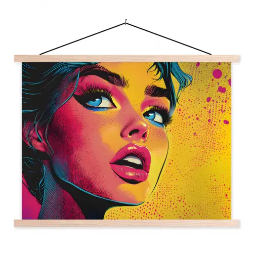 Close-up - Vrouwengezicht - Stippen - Geel textielposter latten blank klein -3d