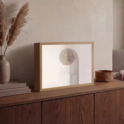 Minimalistisch - Cirkel - Lichtgrijs Light Box met batterij (Wandlamp) middel -sfeer2