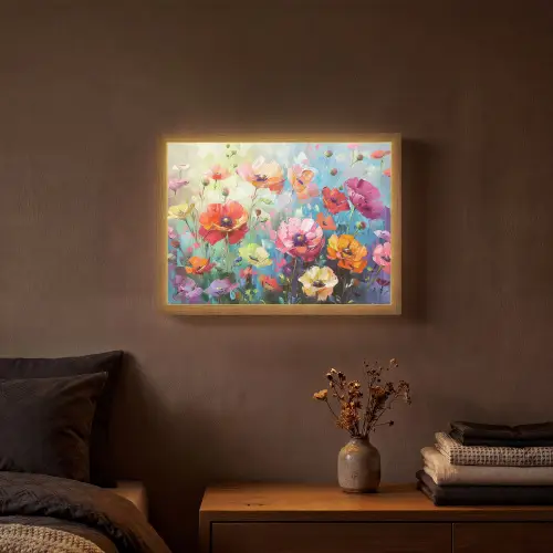 Bloemen - Kleurrijk - Waterverf - Natuur - Zomer Light Box met batterij (Wandlamp) middel -sfeer4