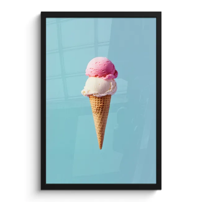 Poster met lijst - Bolletjes - Schepijs - Hoorntje - Blauw