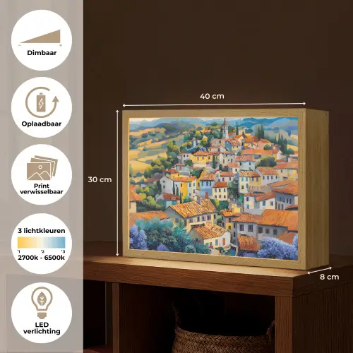 Dorp - Heuvels - Landschap - Bomen Light Box met batterij (Wandlamp) middel -USP_websiteoverzichtNL