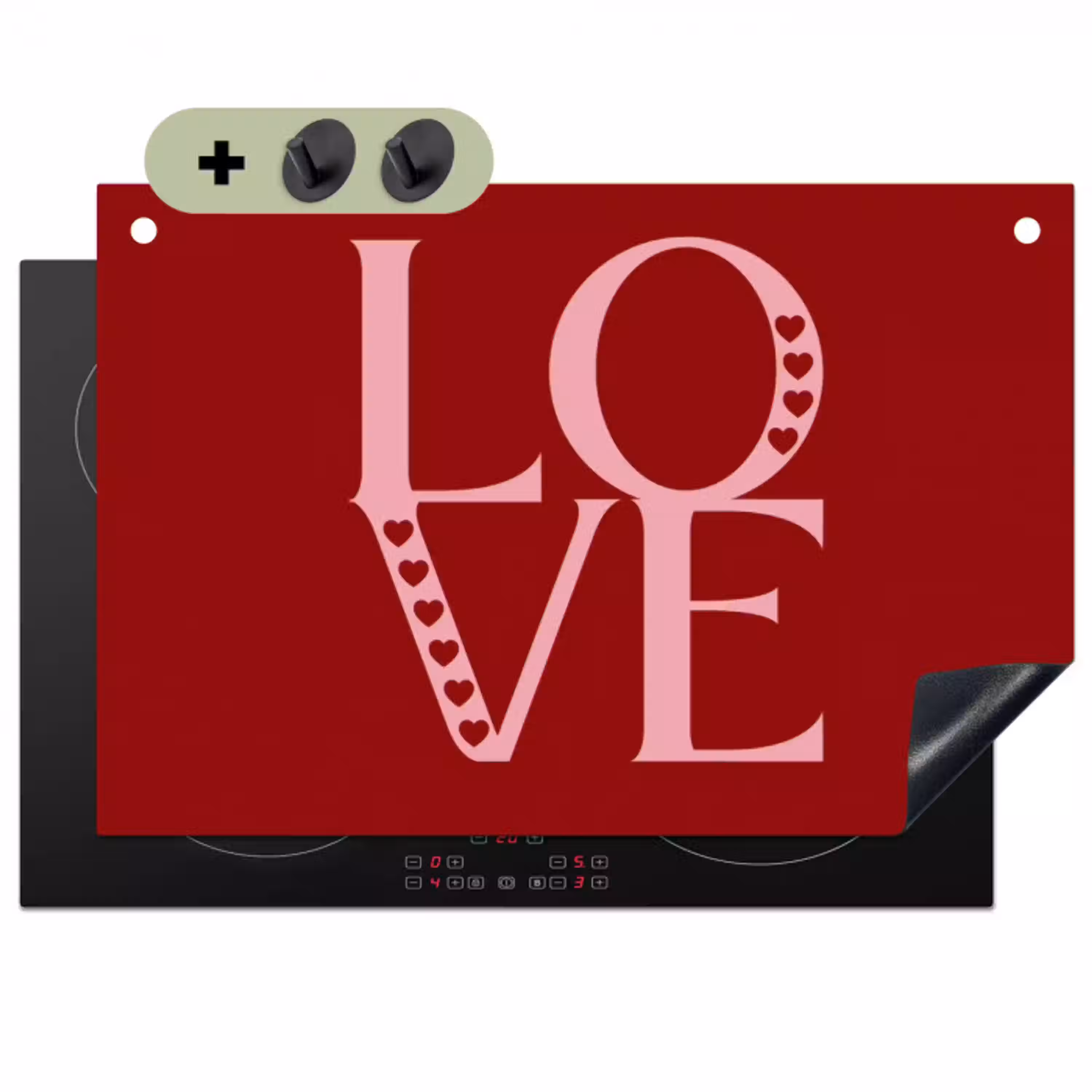 Love - Rood - Hatjes Inductie beschemer met haakjes klein -3d