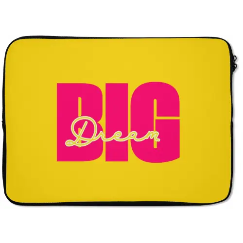 Dream big - Geel - Roze laptophoes neopreen klein -zkaufland3dotto
