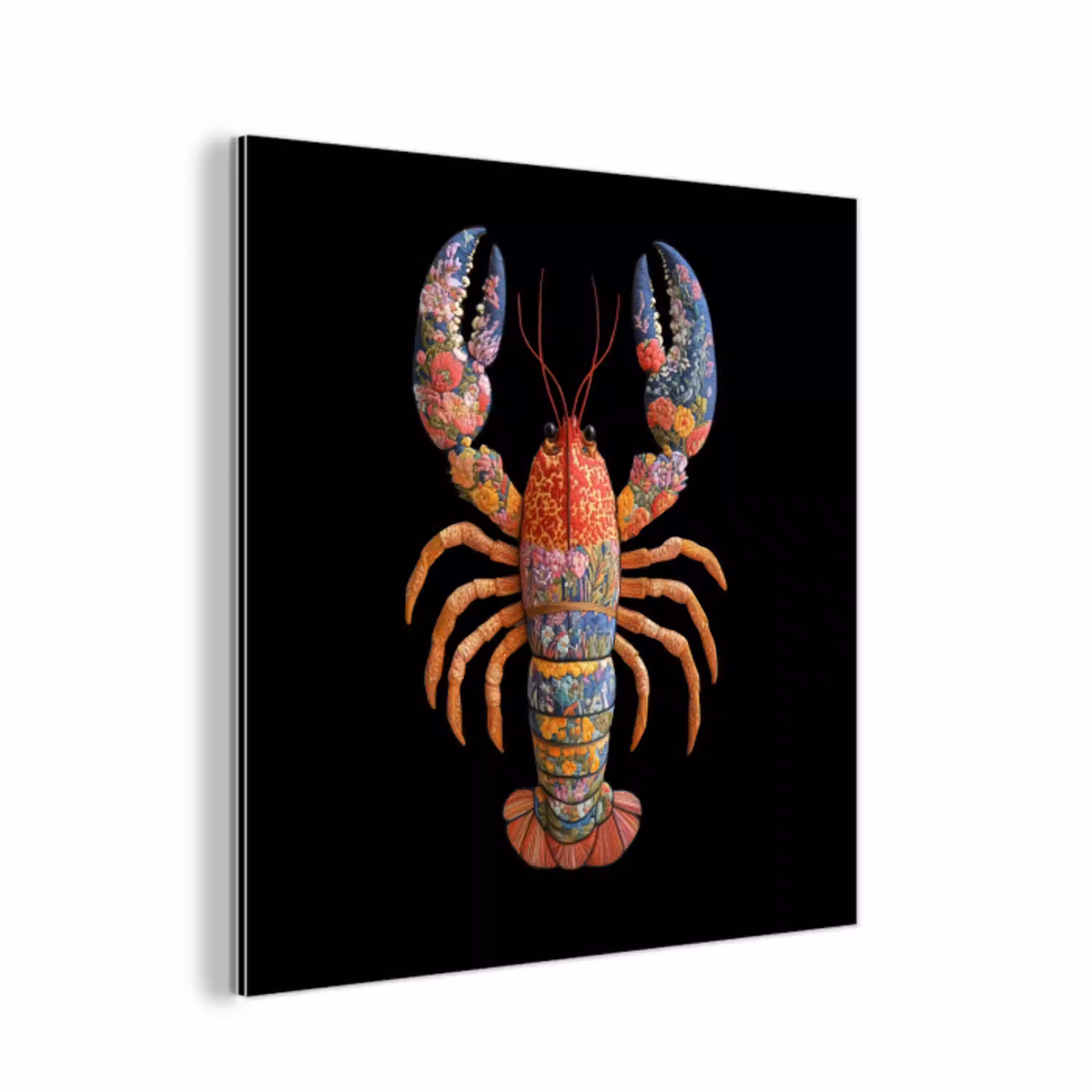 Kreeft - Borduur - Kleurrijk - Bloemen aluminium wit klein -3d