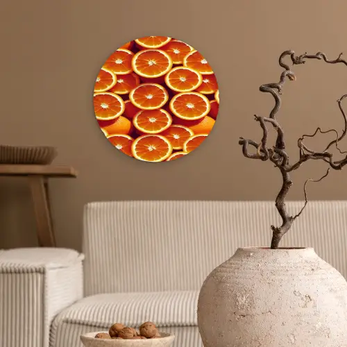 Sinaasappels - Oranje - Gesneden Wandcirkel plexiglas klein 852 -sfeer1