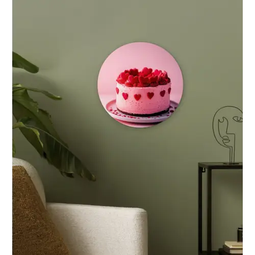 Taart - Hart - Roze Wandcirkel kunststof plaat 5mm dik klein -sfeer3