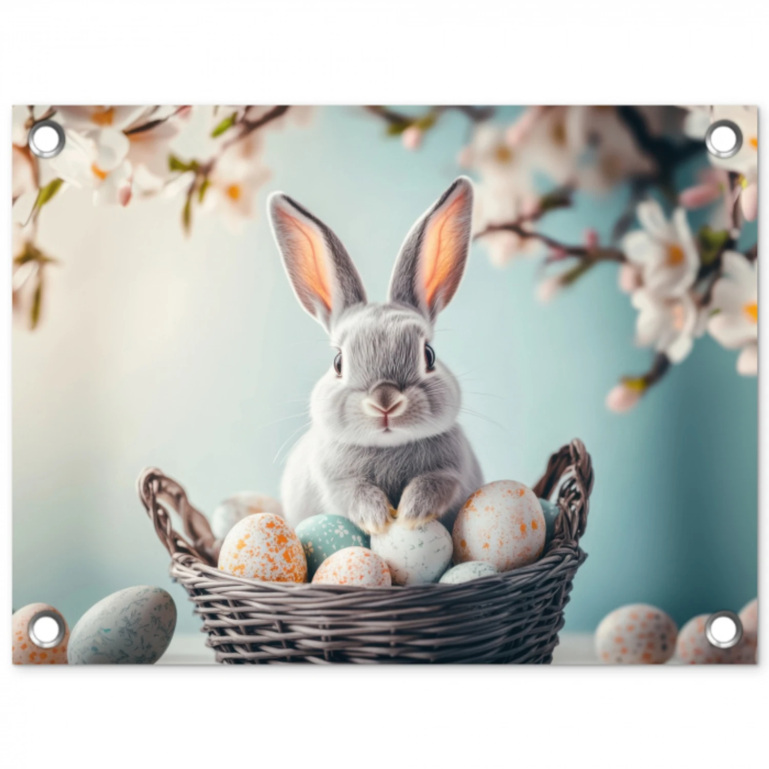 Konijn - Eieren - Mand tuinposter los doek klein -3d