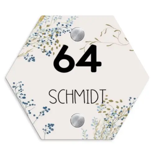 Bloemen - Beige - Modern Naambord Hexagon klein -3d