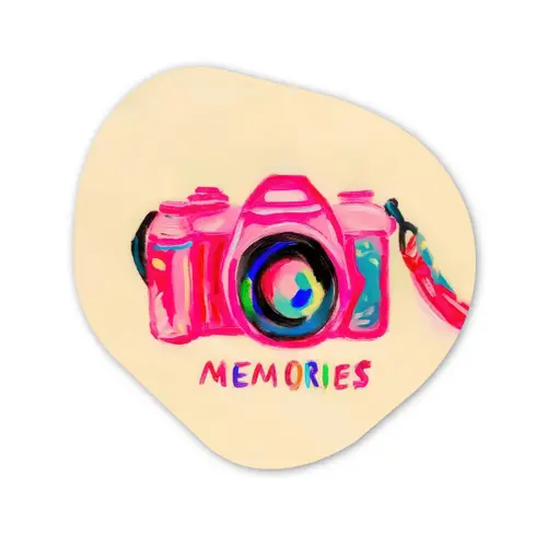 Camera - Memories - Roze - Geschilderd Wandcirkel Organisch Plexiglas middel -3d