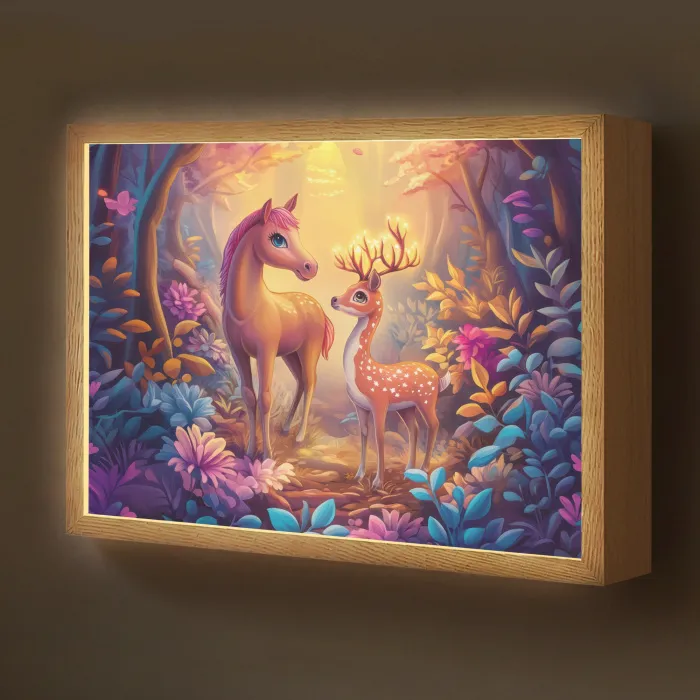 Paard - Hert - Sprookjesbos - Paars Light Box met batterij (Wandlamp kind) middel -z3d_website