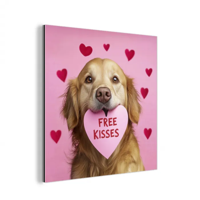Hond - Kiss- Valentijn - Hartjes aluminium wit klein -3d