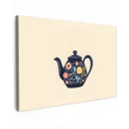 Theepot - Kleurrijk - Bloemen Tuinposter op houten frame 2 cm dik klein -3d