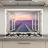 Doorkijk - Lavendel - Bloemen - Hout - Zonsondergang - Paars keuken achterwand spatscherm klein -3d_website