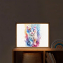 Kat - Kleurrijk - Verf - Dier - Wit Light Box met batterij (Wandlamp kind) middel -sfeer1_kind