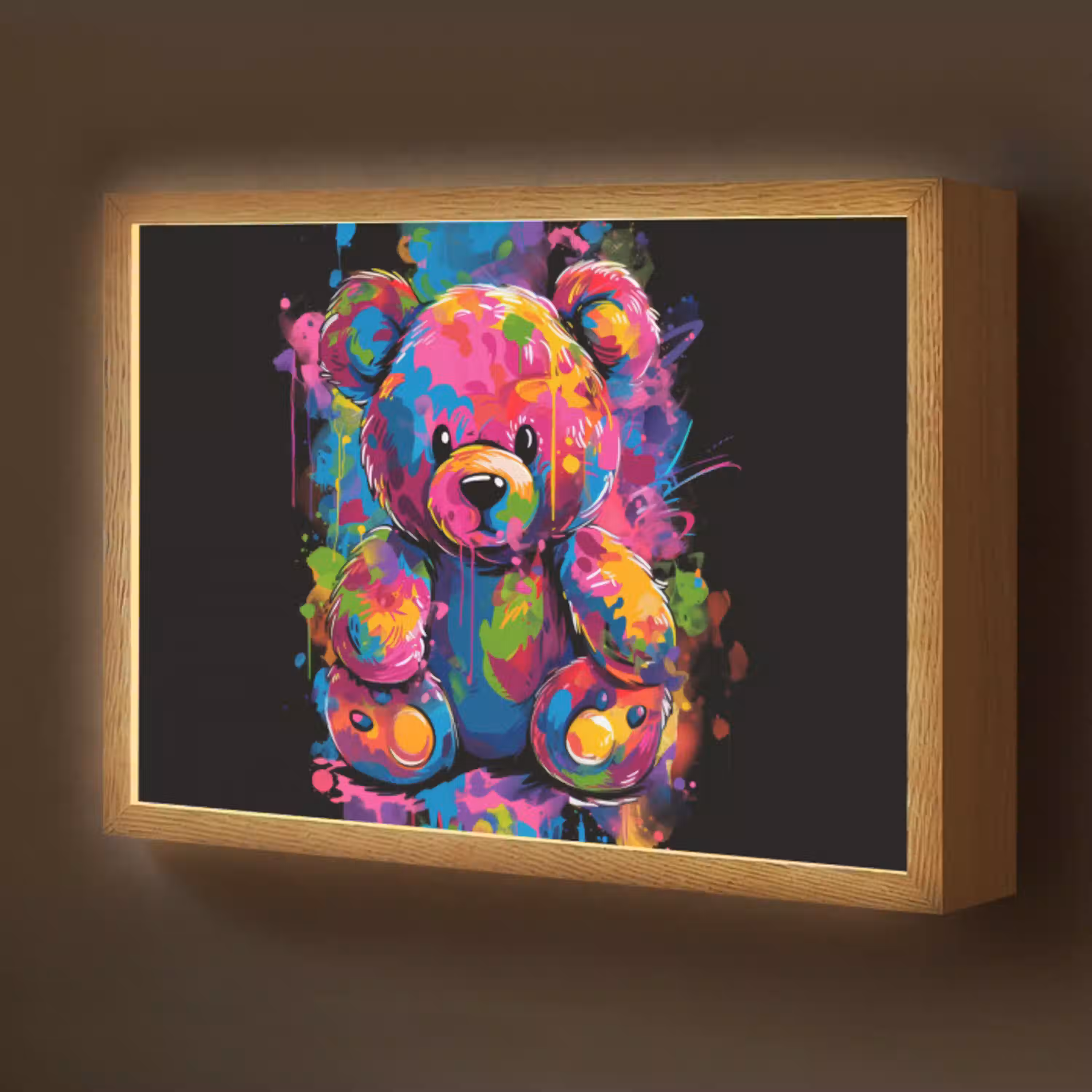 Beer - Verf - Kleurrijk - Knuffeldier Light Box met batterij (Wandlamp kind) middel -z3d_website