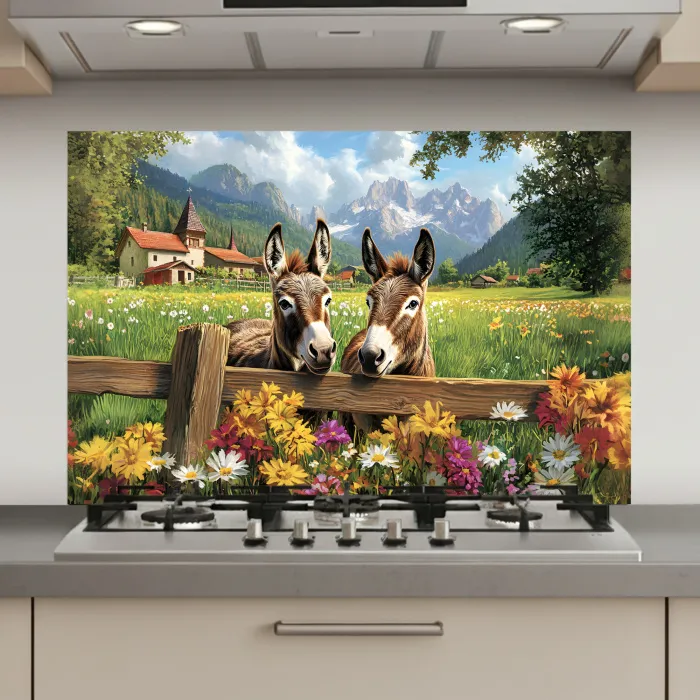 Ezels - Bloemen - Zomers keuken achterwand spatscherm klein -3d_website