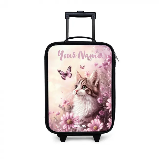 Kids' Suitcases with name - Kitten - Butterflies - Purple - Flowers
