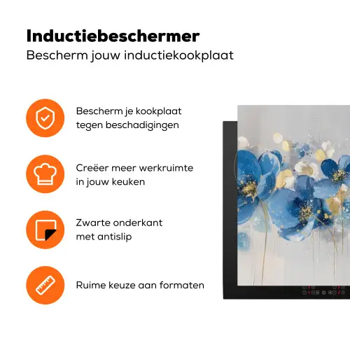 Bloemen - Blauw - Abstract Inductie beschermer vinyl 3mm klein -zzzzzzz-td-ups