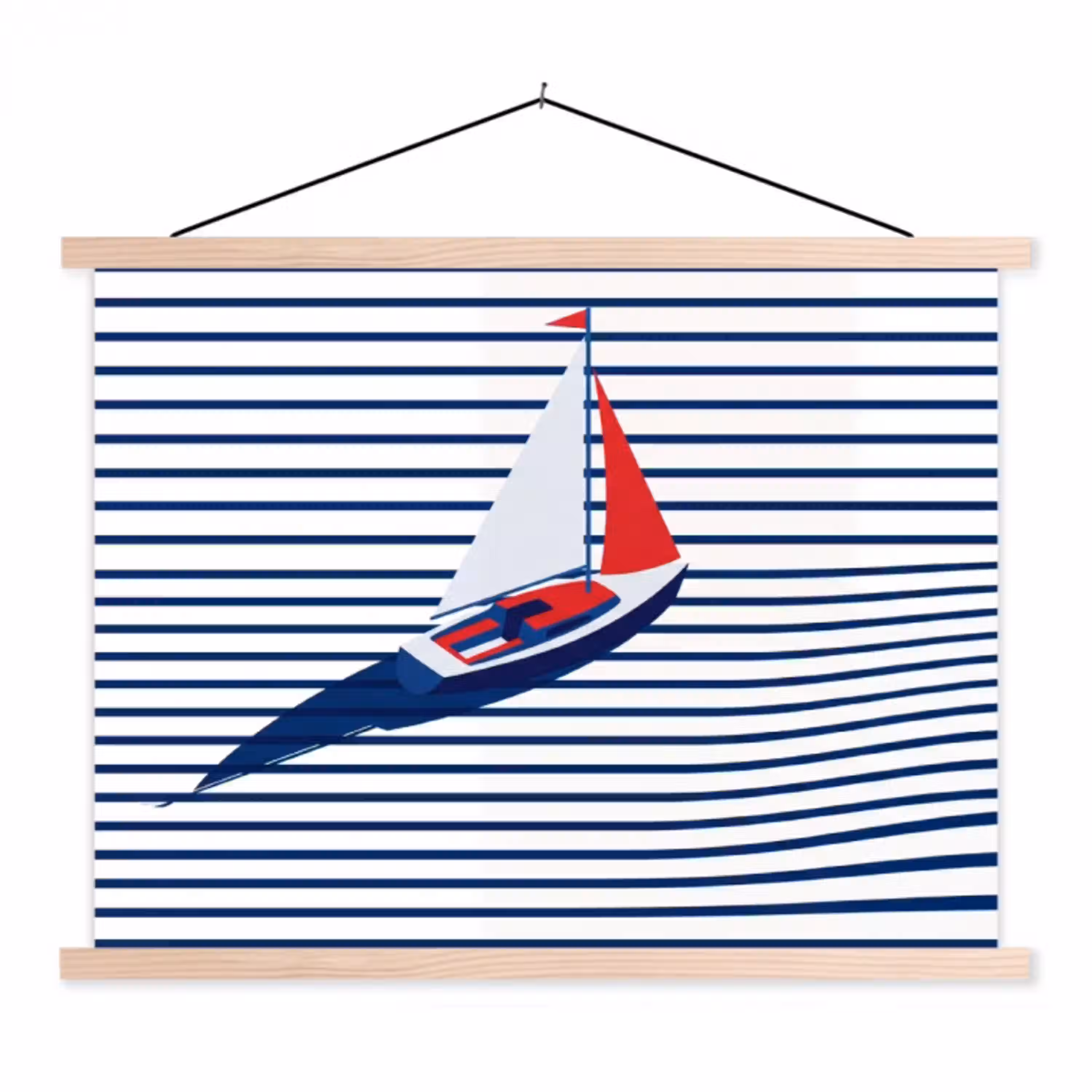 Boot - Water - Abstract - Blauw textielposter latten blank klein -3d