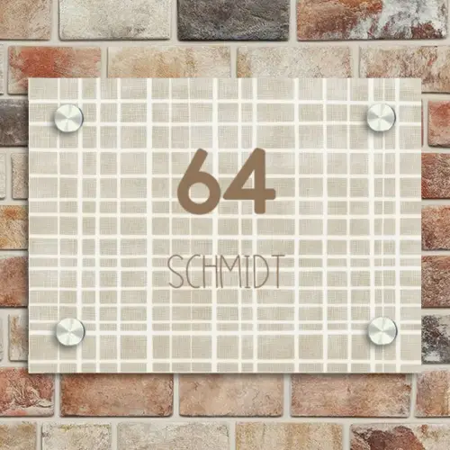 Beige raster - Modern Naambord Rechthoek middel -sfeer3
