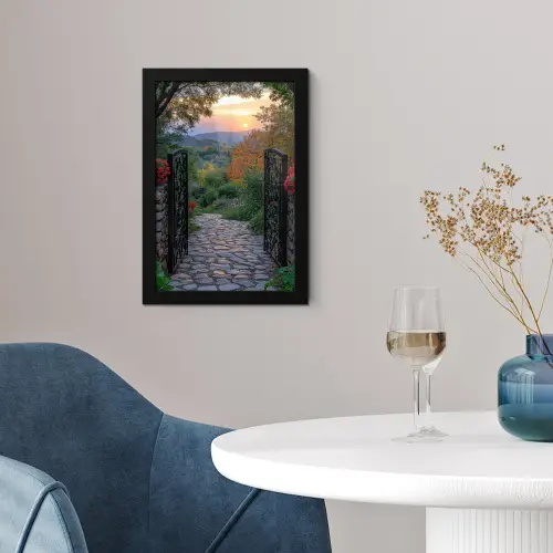 Landschap - Hek - Pad - Zonsondergang - Natuur fotolijst zwart zonder passe partout klein -sfeer4