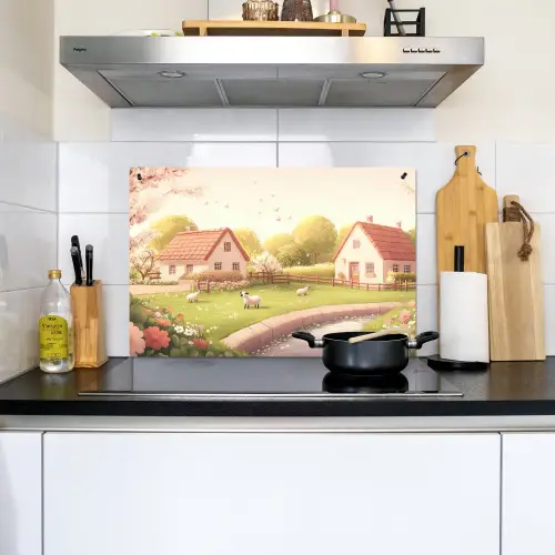 Schapen - Huisje - Platteland Inductie beschemer met haakjes klein -sfeer2