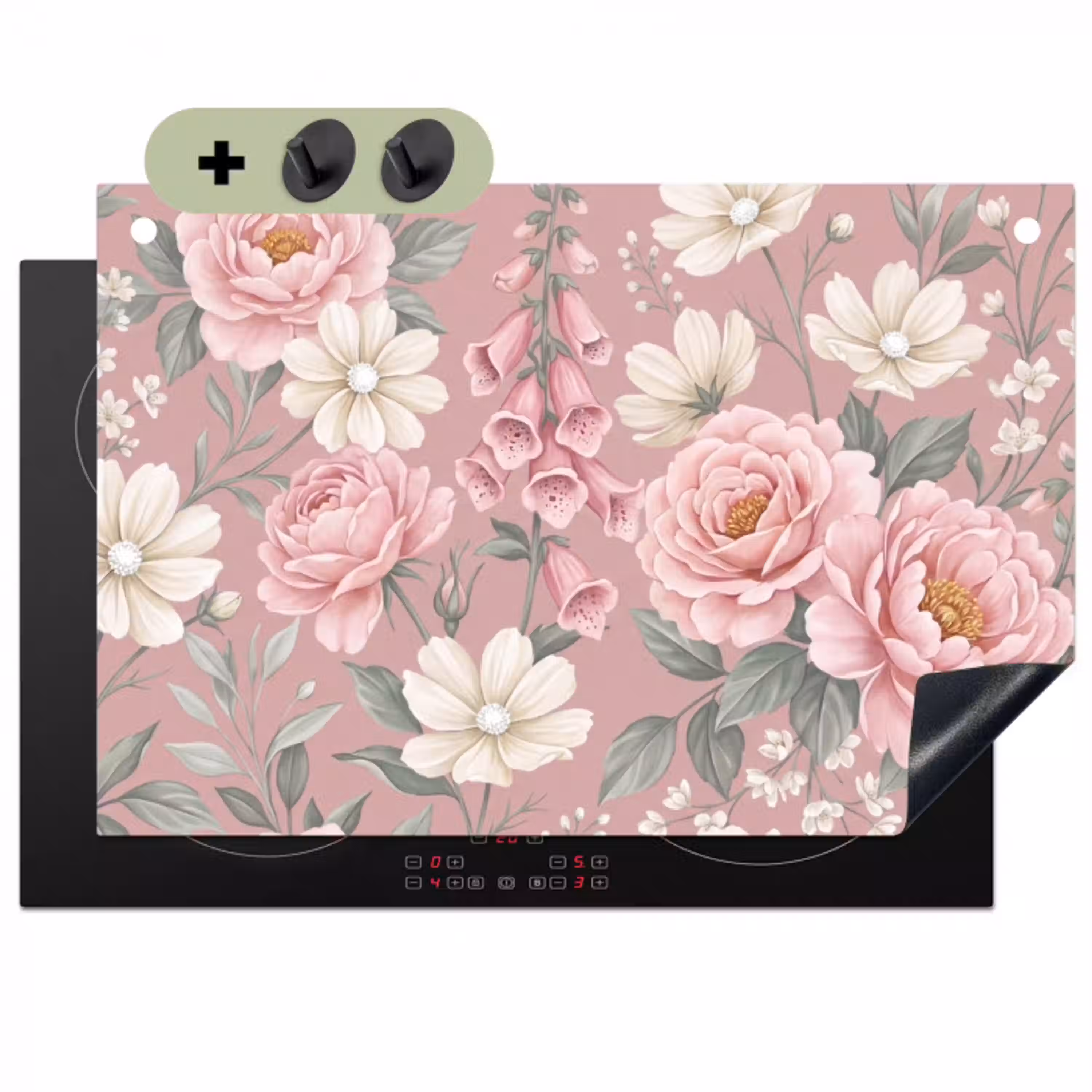 Pioenrozen - Vingerhoedskruid - Pink Inductie beschemer met haakjes klein -3d
