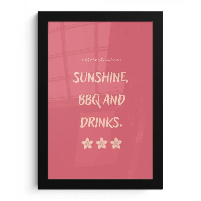 BBQ - Quote - Roze - Zomer fotolijst zwart zonder passe partout klein -3d