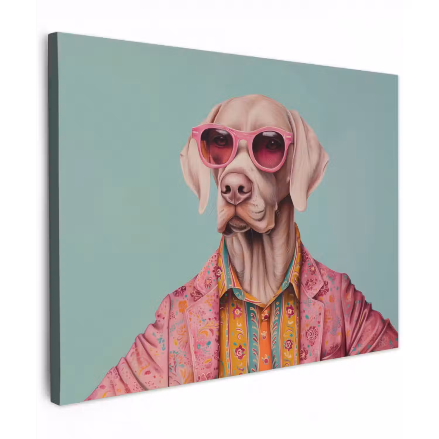 Leinwandbild - Hund - Hemd - Blumen - Brille