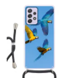 Papagaai - Vliegen - Blauw - Geel Hoesje Samsung Galaxy A52 5G met koord klein -3d