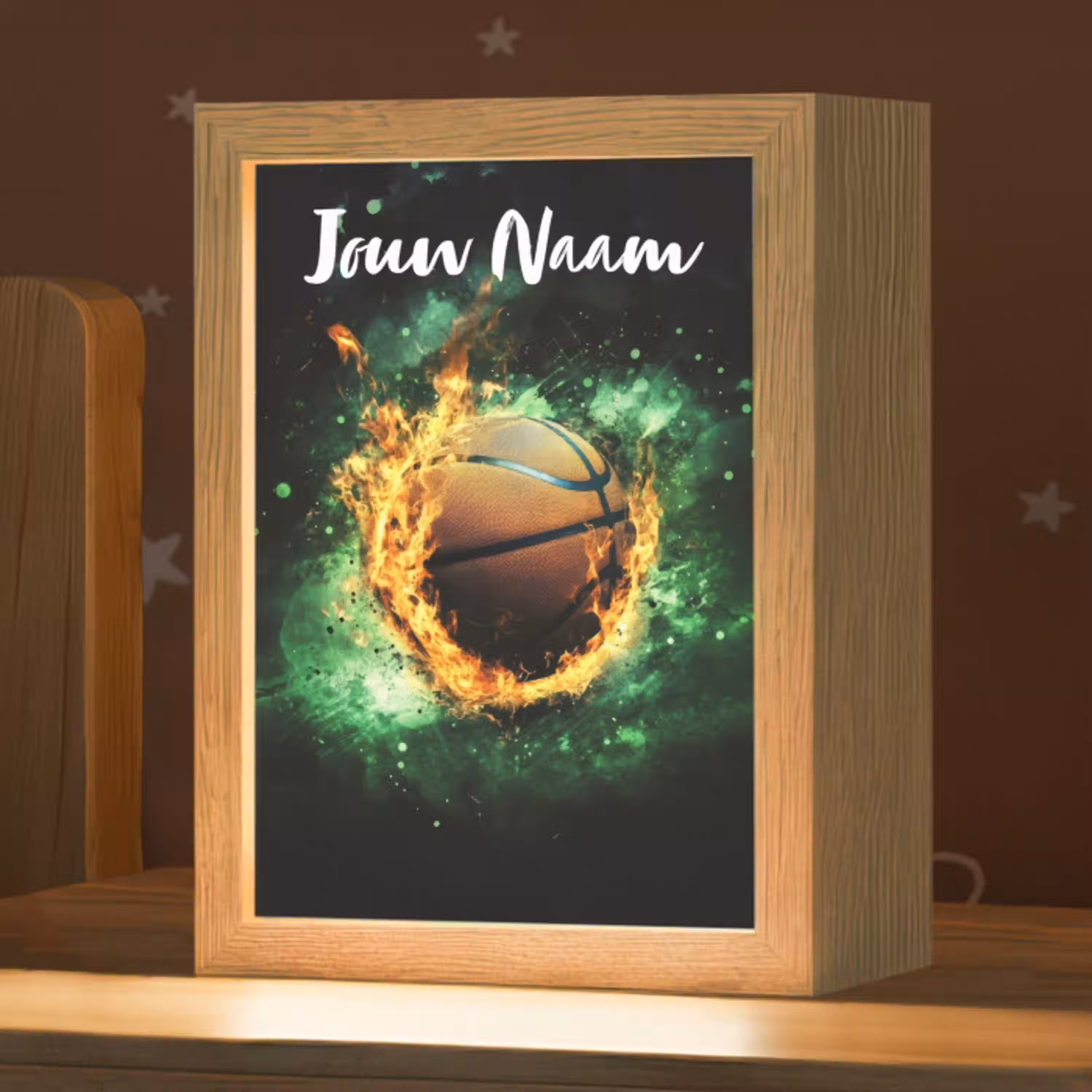 Basketbal - Vuur - Vlammen - Groen Light Box met kabel (Kinderlampje) klein -zzz_3d_website