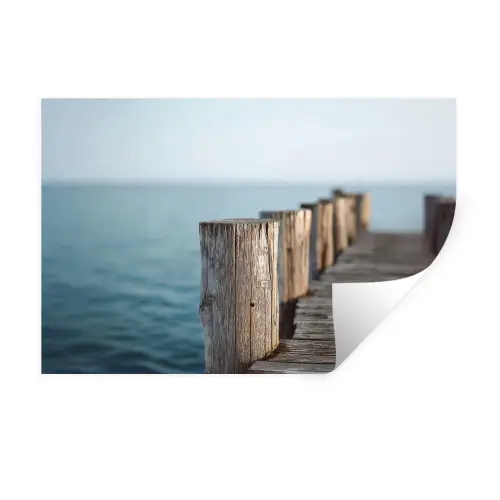 Houten steiger - Helderblauwe lucht Muursticker klein -3d