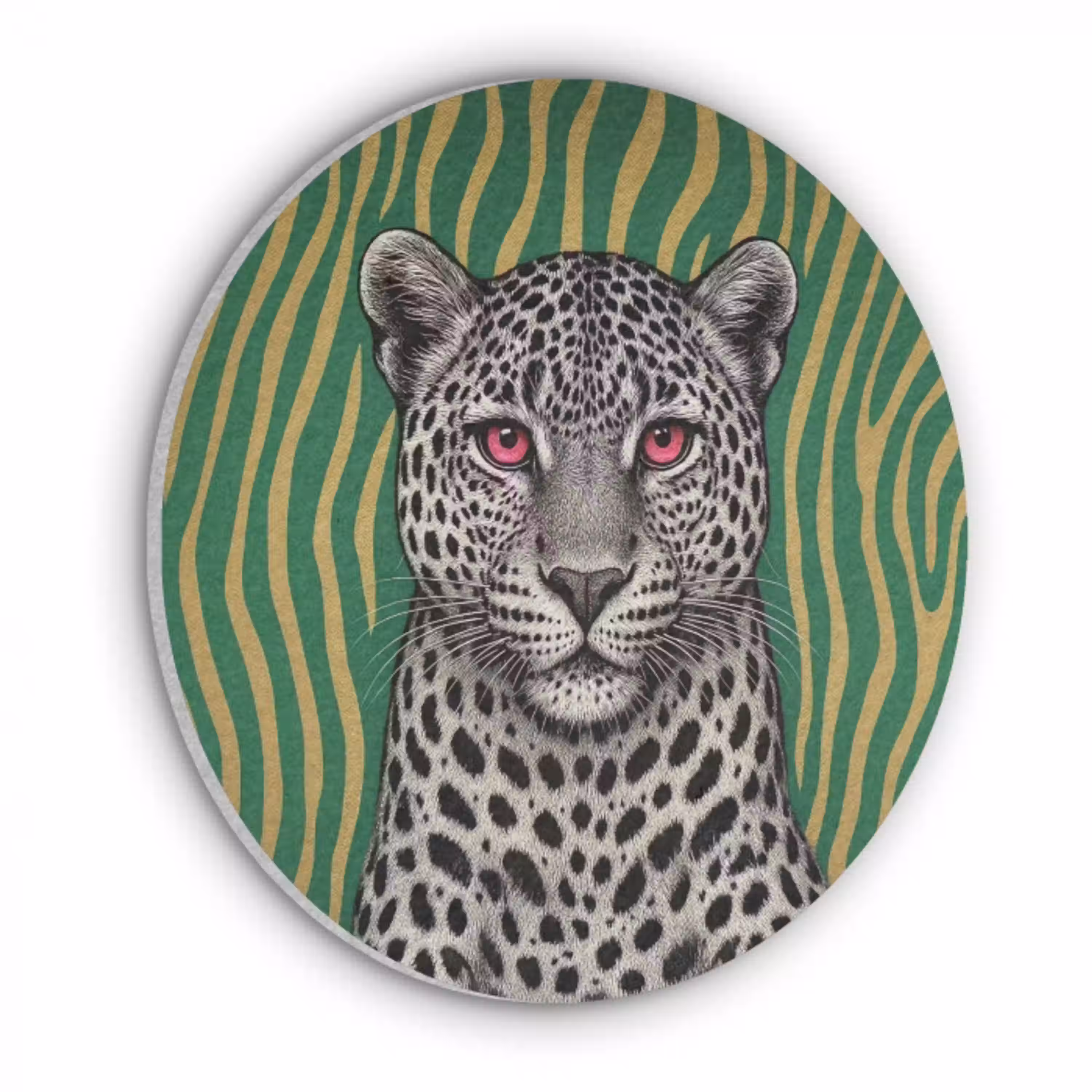 Panter - Zebrapatroon - Groen Akoestische PET Vilt - Rond klein -3d