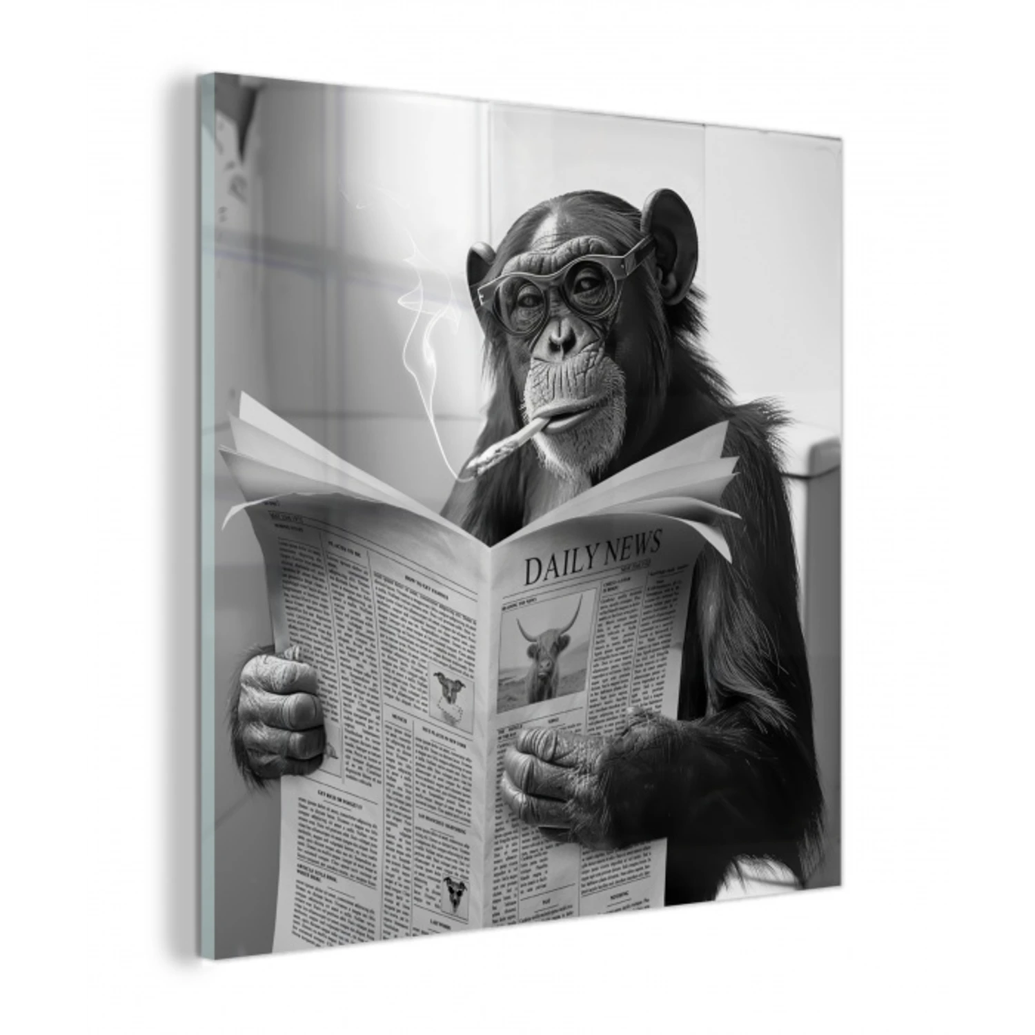 Chimpansee - Aap - Krant - WC - Humor plexiglas 5mm klein -z3d